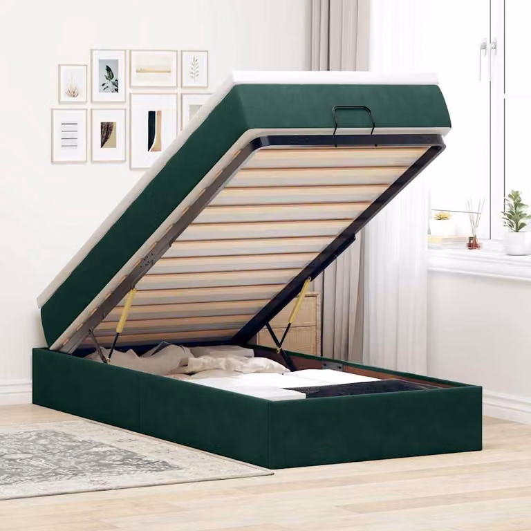 vidaXL Struttura Letto con Materasso e Contenitore a Sollevamento in Velluto, L/P/H: 90 x 190 x 23,5 cm