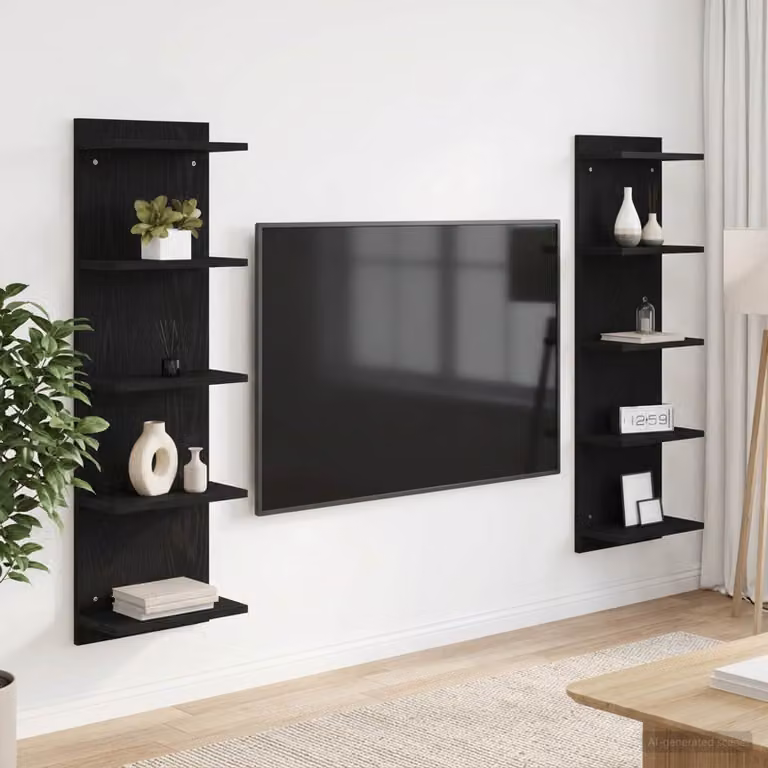 Set di 2 scaffali da parete moderni vidaXL in nero opaco, L/P/H: 30 x 15 x 100 cm