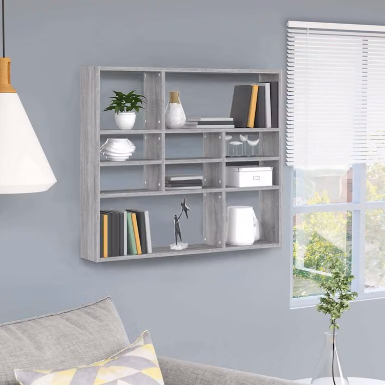 vidaXL Mensola a Muro Moderna in Legno Multistrato e MDF Grigio, L 90 cm x P 16 cm x H 78 cm