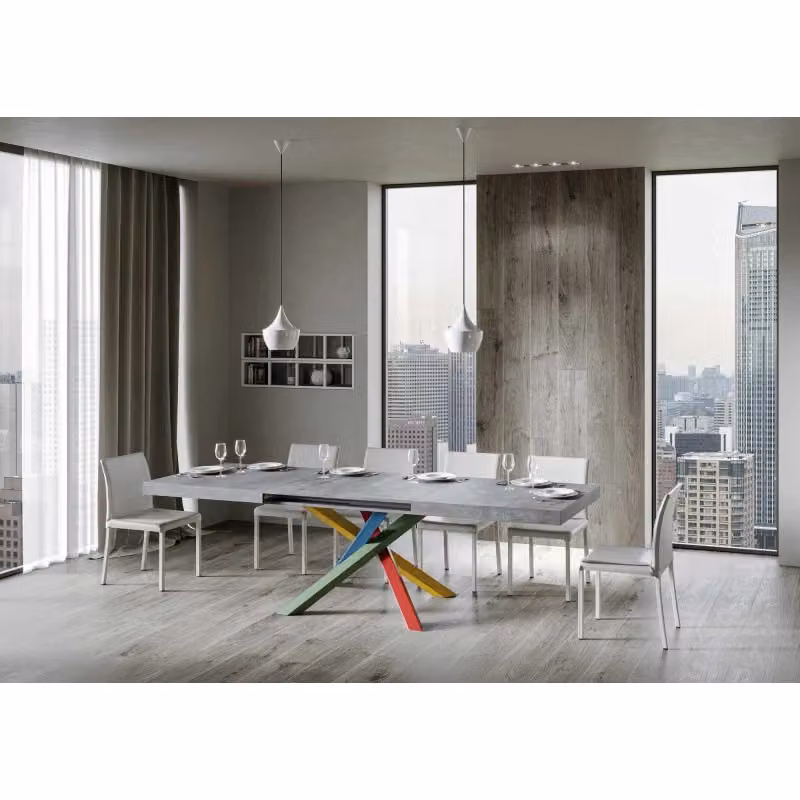 Tavolo allungabile Volantis ITAMOBY con telaio a X e finitura Cemento, L: 200-304 cm, P: 90 cm, H: 77 cm, Colore Grigio Multicolore – 2