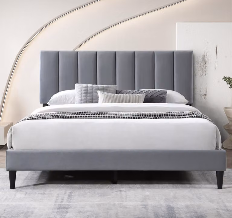 Letto imbottito matrimoniale 140x200 e 160x200 con rete a doghe e rivestimento morbido, struttura del letto, trapuntatura verticale, 160x200 cm, grigio