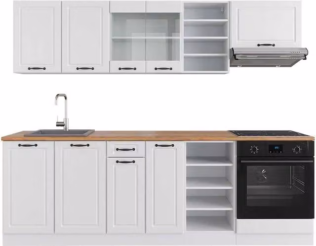 Cucina componibile R-Line Vicco Bianco rustico e Rovere, L: 240 cm, H: 206,8 cm, P: 60 cm