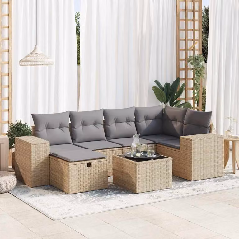 Set di divani da giardino vidaXL in polyrattan con cuscini beige per 7 persone