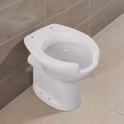Wc per anziani e disabili con apertura frontale e scarico a parete in ceramica bianca L: 58,0 cm, P: 49,0 cm, H: 38,5 cm