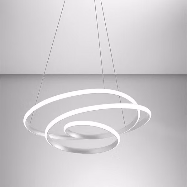 Lampada a sospensione Diva Gea Luce in alluminio e silicone, LED 80W, luce calda 3000K, dimmerabile, colore bianco