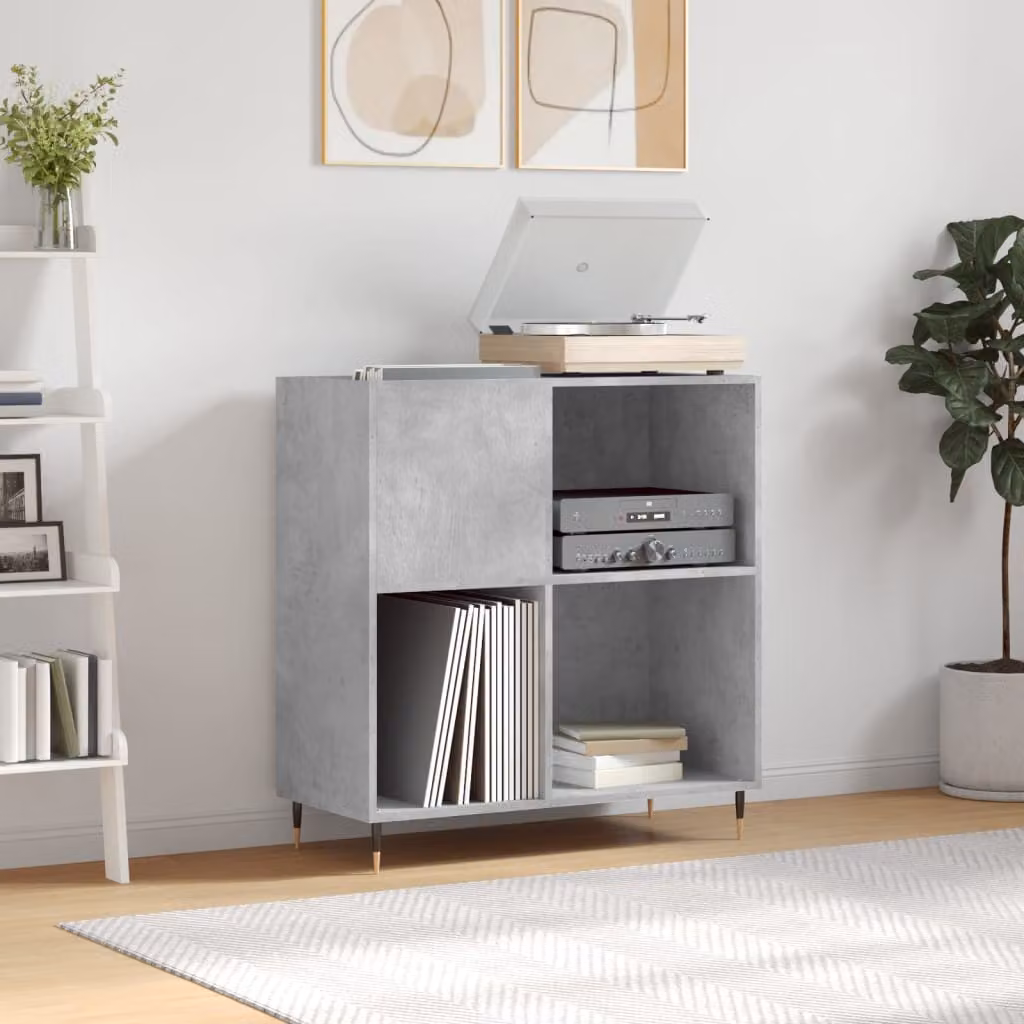 vidaXL Mobile Porta Dischi in Stile Industrial, Grigio Cemento, L/P/H: 84,5 x 38 x 89 cm