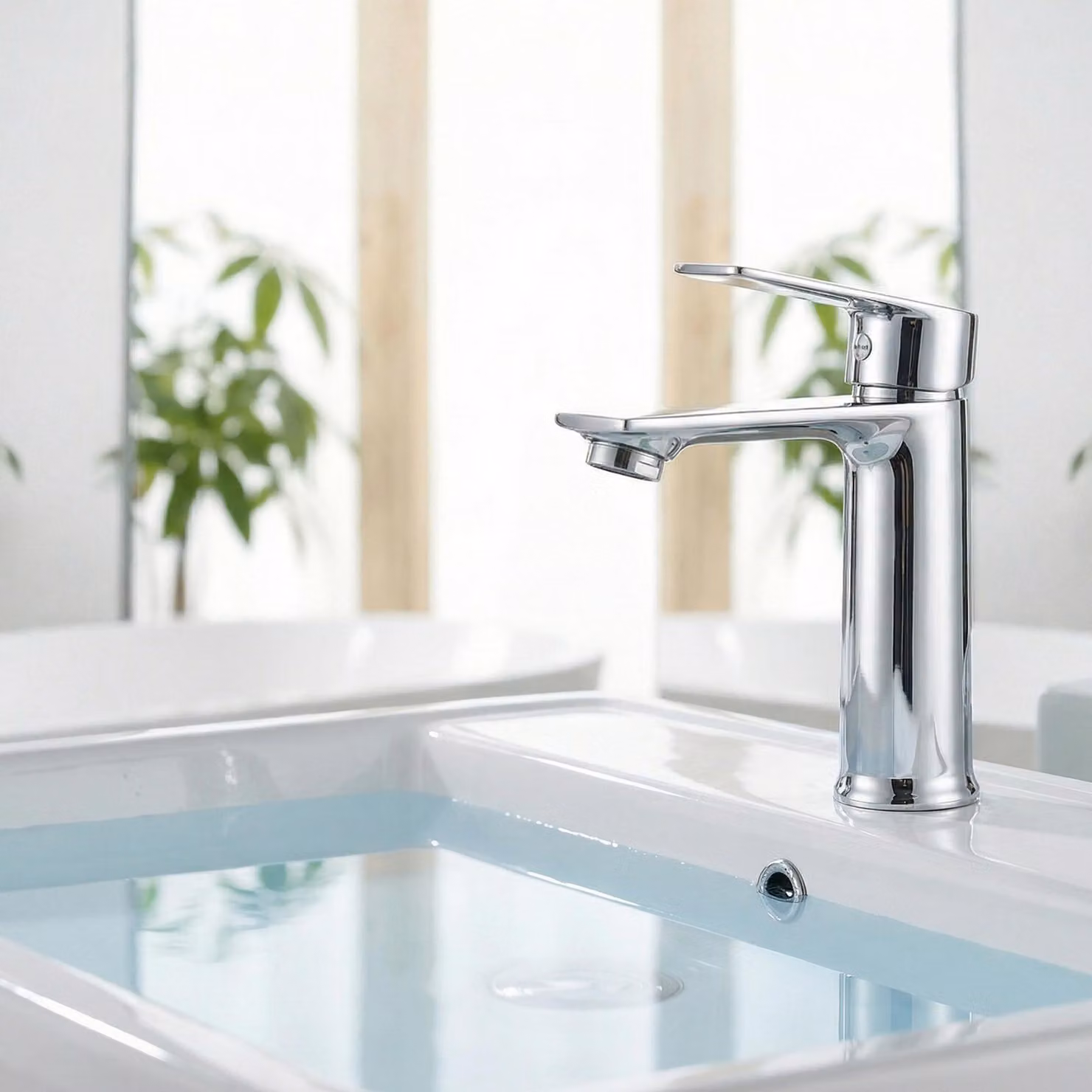Rubinetto per lavabo UnboxG, finitura cromata lucida, miscelatore monocomando, aeratore a risparmio idrico, cartuccia in Vetroceramica, ottone, per acqua calda e fredda