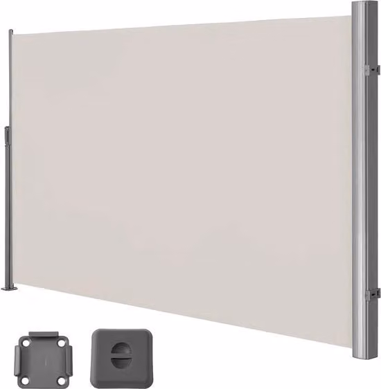 Zona di protezione laterale 160 x 300 cm (h x l) per balcone e terrazzo - con fissaggio al pavimento - protezione da inquadratura - ombreggiamento - tenda laterale a rullo beige. schermo di protezione pieghevole