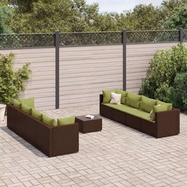 Set Divani da Giardino 9 pz con Cuscini in Polyrattan Marrone 3308046