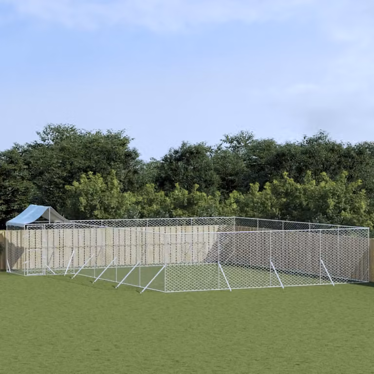 The Living Store Cuccia per cani da esterno con tetto Silver 10x8x2,5 m Acciaio zincato