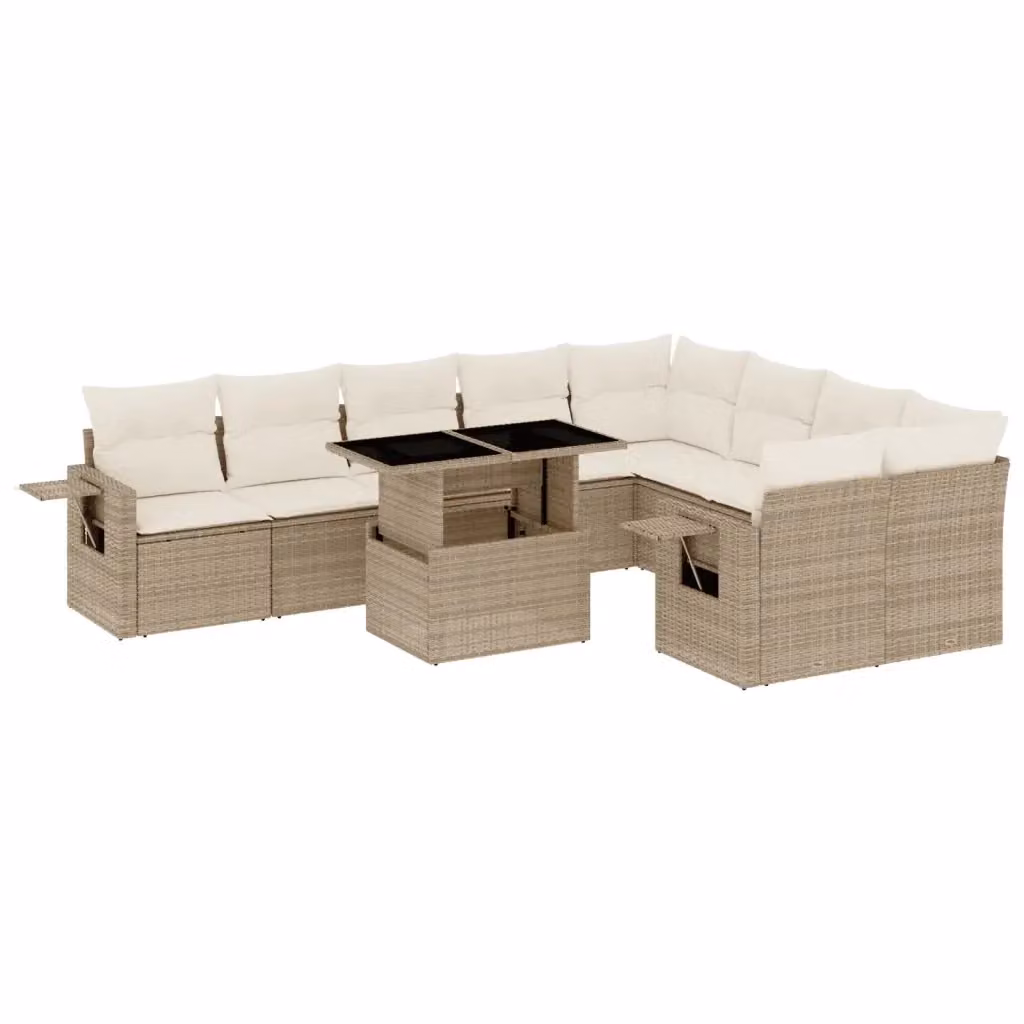 Set Divano da Giardino vidaXL 10 pz a Forma a L con Cuscini Beige e Tavolino in Polyrattan e Metallo – 2
