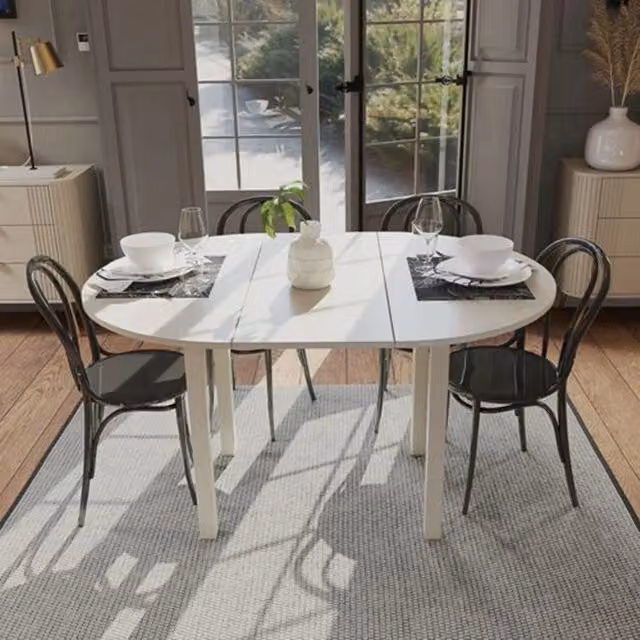 Tavolo allungabile DMORA per 6 persone, design moderno ovale, colore beige, L: 100 cm, P: 80 cm, H: 76 cm – 1