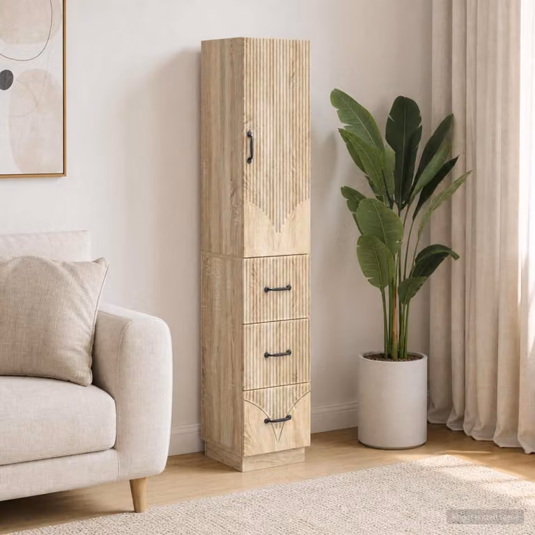 Set di 2 armadi moderni vidaXL con ante scorrevoli e cassetti, marrone e beige, in legno e metallo, L/P/H: 33 x 34,5 x 87 cm