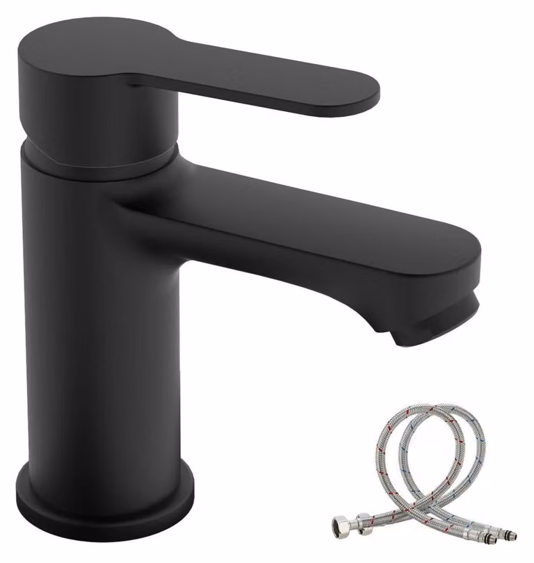 Miscelatore monocomando per lavabo, colore nero, 78 mm, con tubi flessibili G 3/8