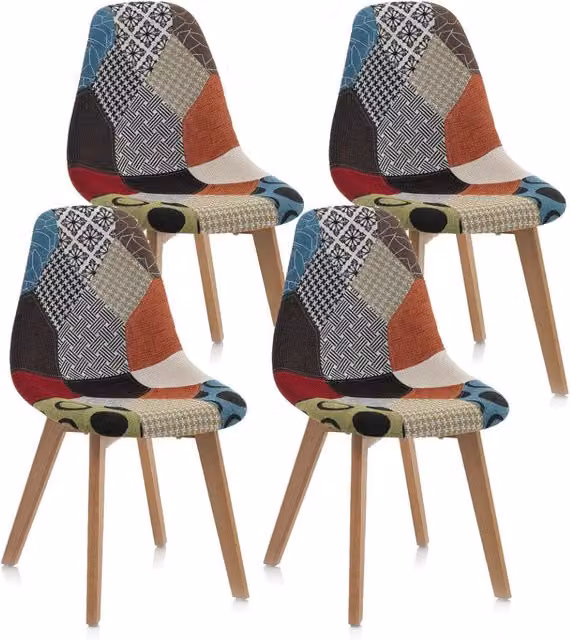 Set 4 Sedie 47,5x43x82,5 cm in Tessuto Patchwork