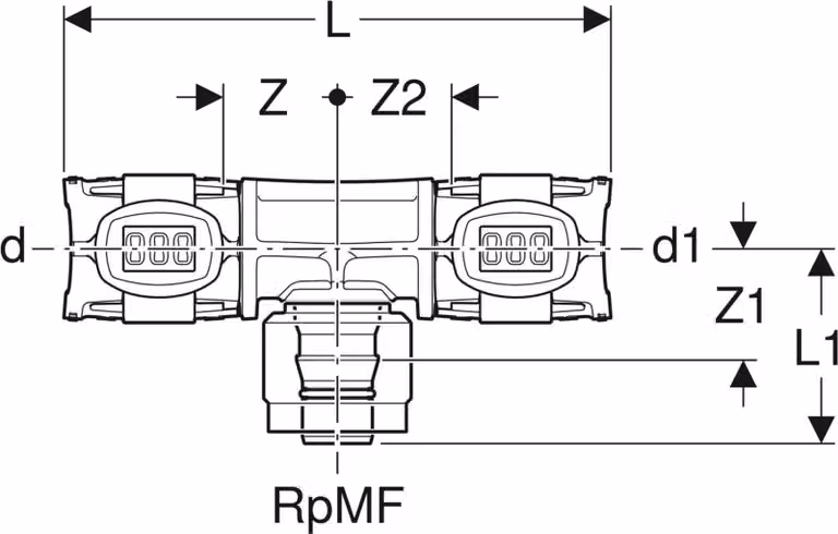 Geberit GE FlowFit Masterfix, raccordo a T di transizione, d25 x RpMF1/2 x 20 mm, PPSU, 1 pz.
