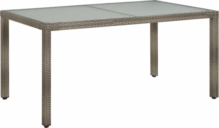 The Living Store tavolo da giardino 150x90x75 cm in vetro temperato e poly rattan grigio