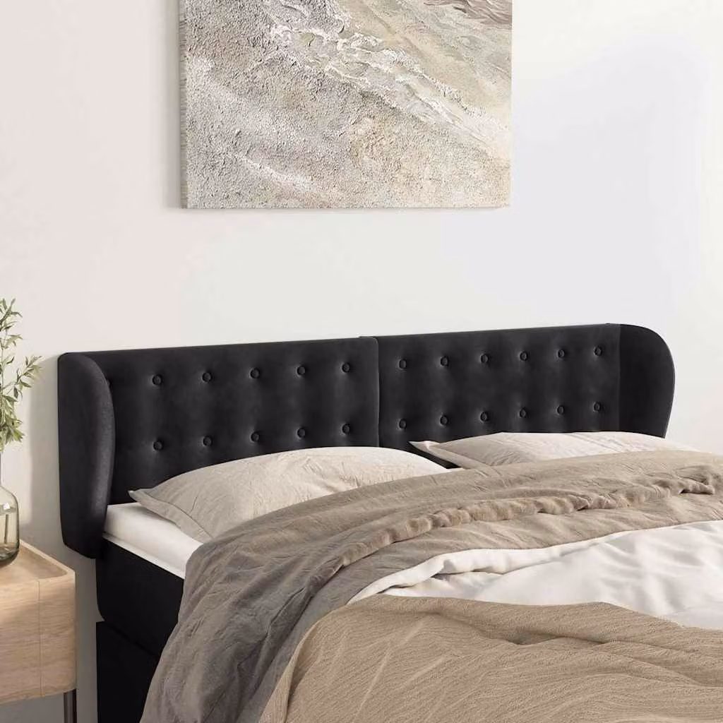 Testiera ad orecchio vidaXL in velluto nero L: 147 cm, P: 23 cm, H: 78-88 cm