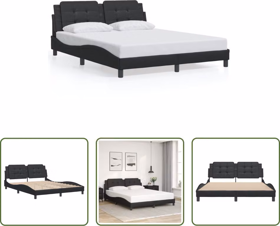 The Living Store Struttura letto con testiera nera 160x200 cm in ecopelle