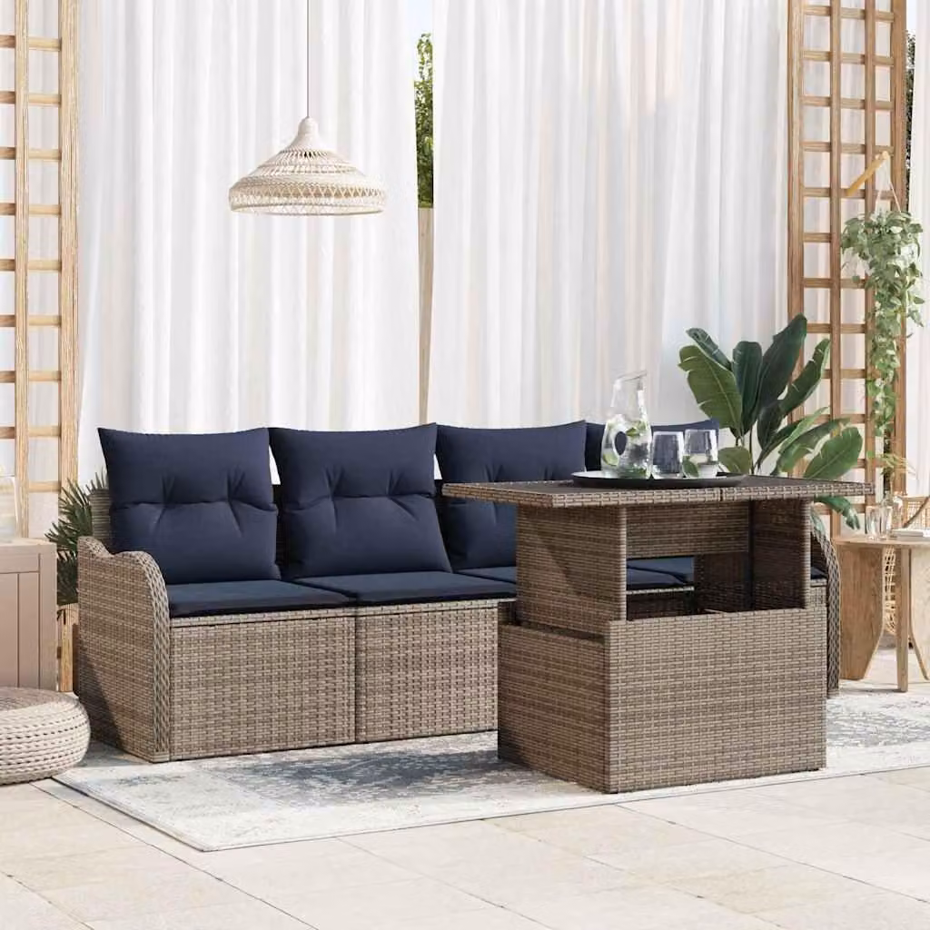 Maison Exclusive - Set di divani componibili, 5 pezzi, grigio, in rattan sintetico