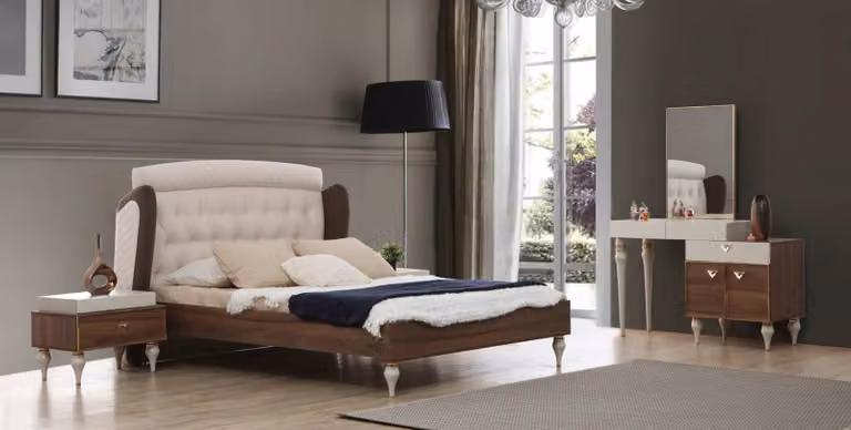 Schlafzimmer Set Schlafzimmer Luxus Bett Nachttisch Schminktisch Spiegel 4tlg.