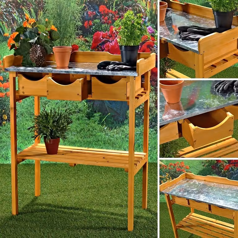 Melko Tavolo da giardino Tavolo da giardinaggio Tavolo da fiori in legno di abete rosso marrone Tavolo da lavoro Tavolo da giardinaggio Tavolo in legno