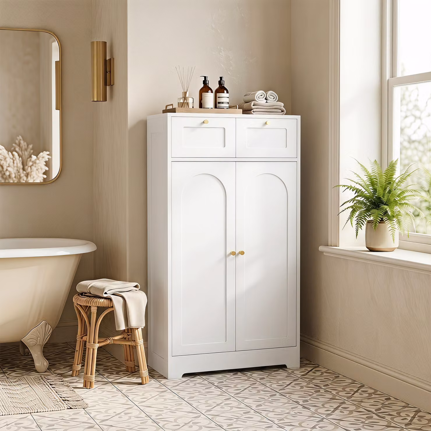 Mobile bagno stretto HOMCOM con 2 cassetti e ripiano regolabile, Bianco, L: 60 cm, P: 30 cm, H: 108 cm – 2