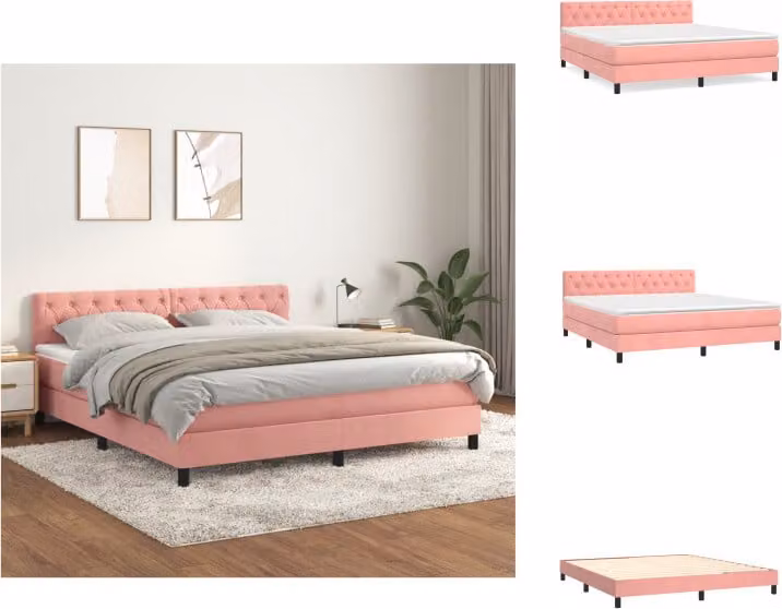 vidaXL Letto a molle con materasso rosa 160x200 cm in velluto - Letti & Reti