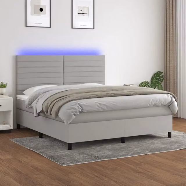 Letto a Molle Materasso e LED Grigio Chiaro 180x200 cm Tessuto 3134973