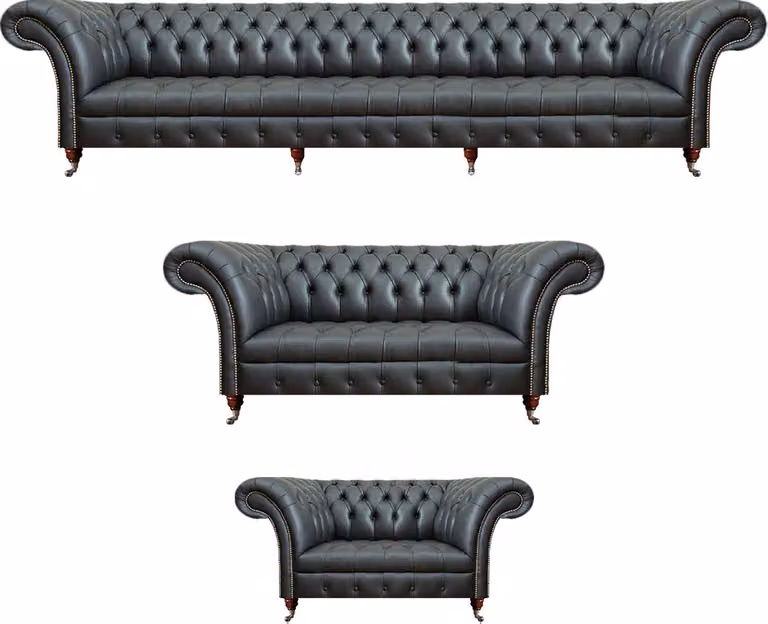 Wohnzimmer Set 3tlg Leder 2x Sofas Schwarz Sessel Polstermöbel Chesterfield