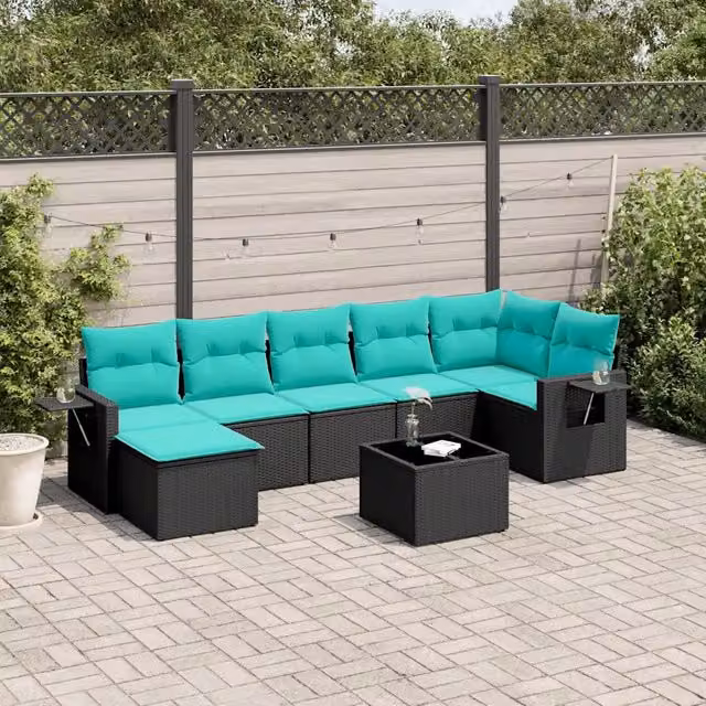 Set Divani da Giardino 8 pz con Cuscini Nero in Polyrattan 3220486