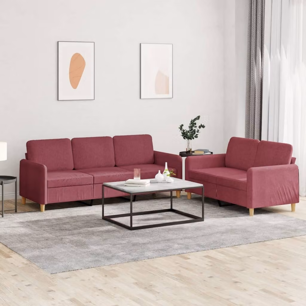 Maison Exclusive - Set divano a 2 posti con cuscini in tessuto bordeaux