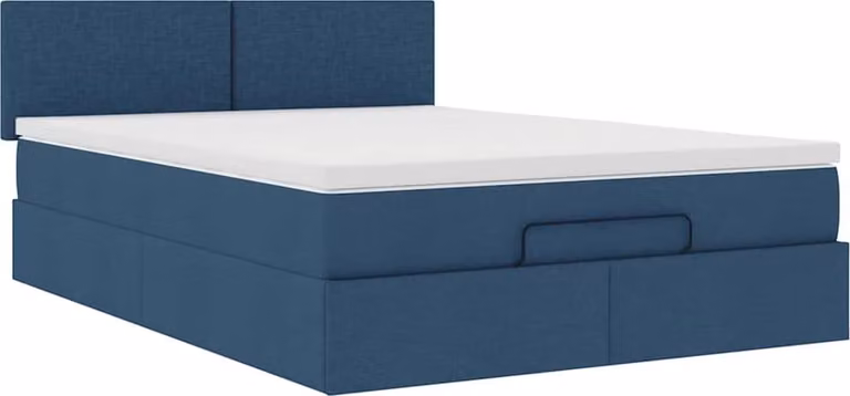 Struttura Letto Pouf con Materasso Blu 140x200cm in Tessuto