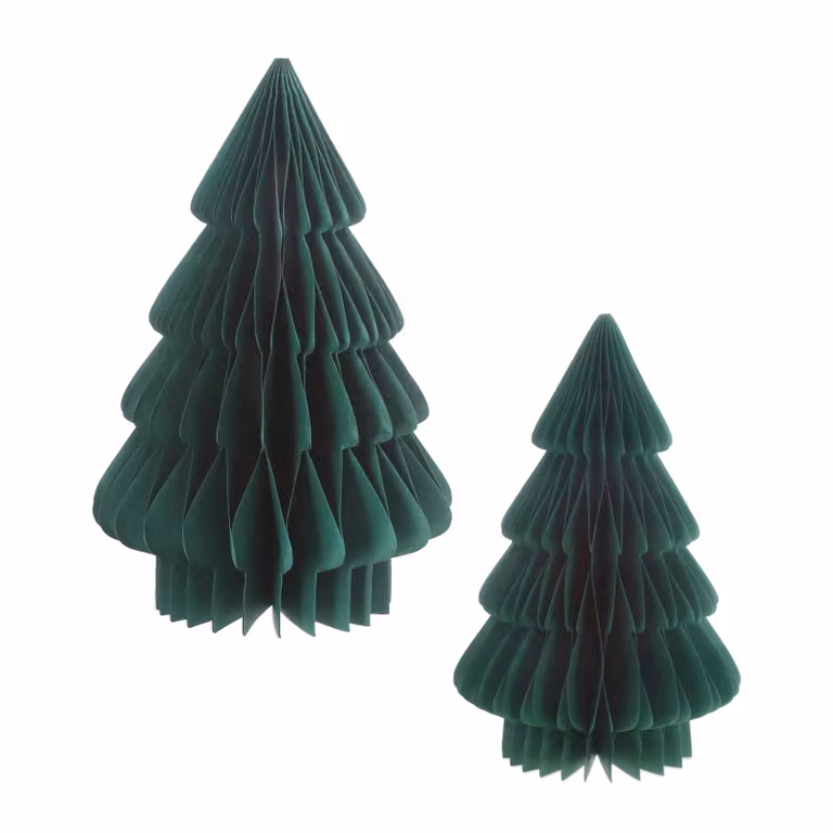 3.07 Abete a nido d'ape da montare - Set di 2 / 30 cm e 20 cm - Abete decorativo in carta - Colore: VERDE