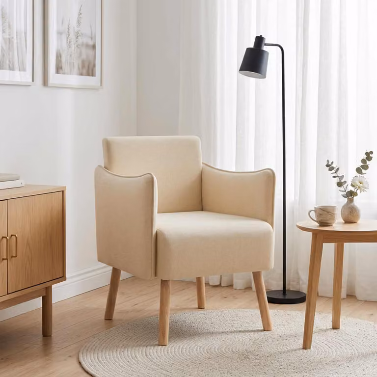 Sedia d'accento moderna vidaXL in tessuto beige con braccioli