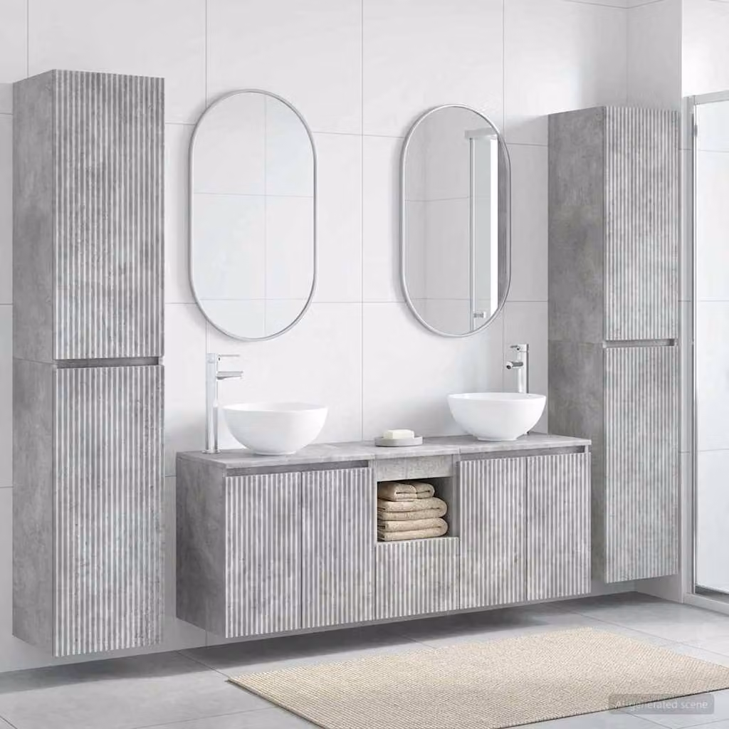 Set di mobili per il bagno moderno vidaXL in 5 pezzi colore grigio con vanità e pensili sospesi