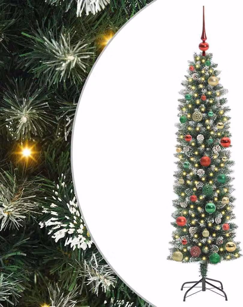 Albero di Natale Artificiale Sottile Verde e Bianco 150 cm