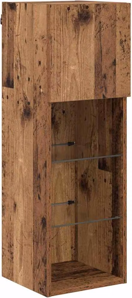 Mobile TV da Parete con LED Legno vecchio 30,5 x 30 x 90 cm