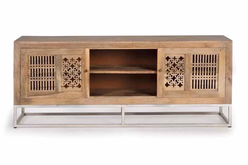 Mobiletto TV Giner y Colomer in legno di mango marrone con 2 ante e 1 cassetto, L: 160 cm, P: 40 cm, H: 65 cm – 2