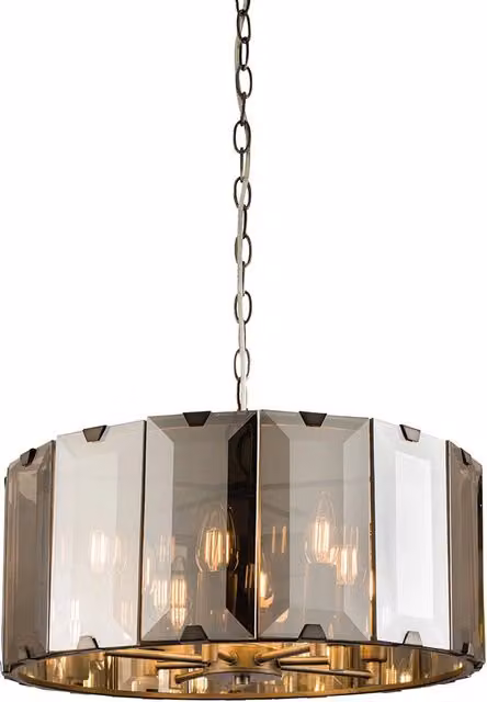 Lampadario a sospensione Clooney Endon in vetro fumé e metallo grigio ardesia con 8 lampadine E14, regolabile in altezza e dimmerabile