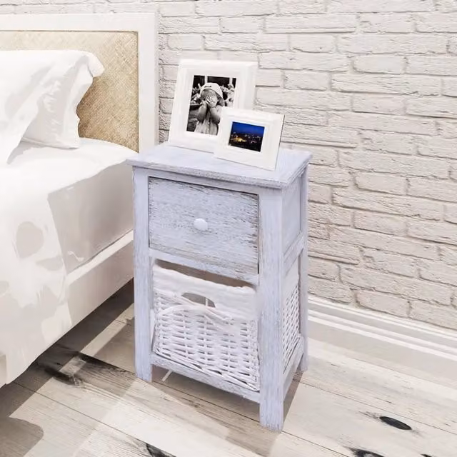 Set di 2 comodini Design Mania in legno e rattan bianco stile rustico