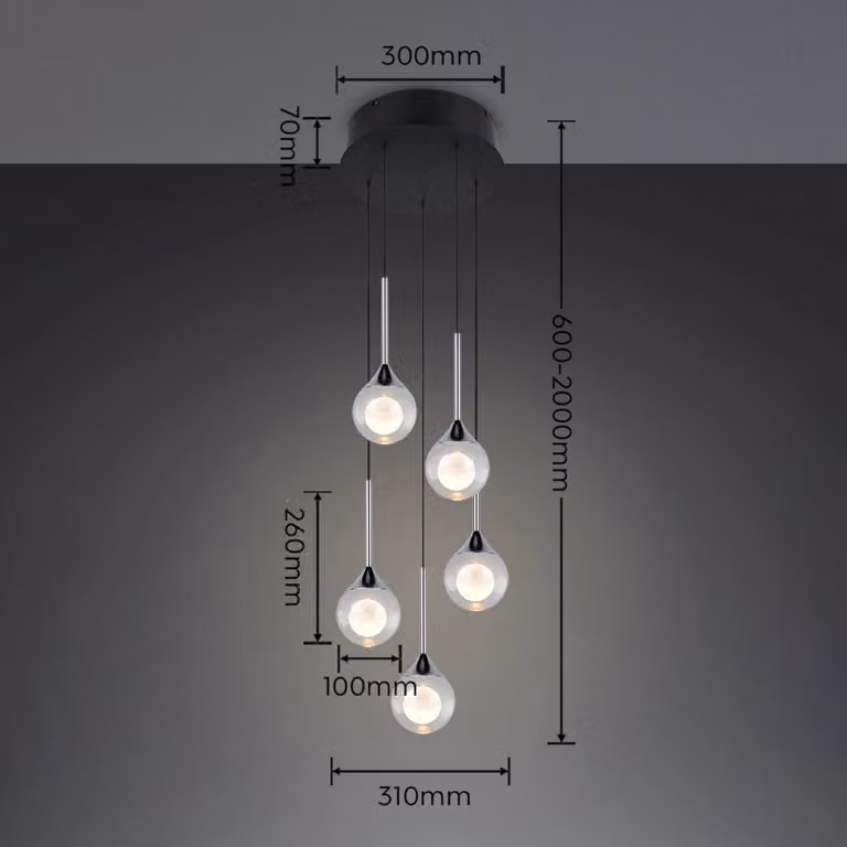 Trio Lighting Lampada a sospensione Calista, dimmerabile, Cromo / Argento, Soggiorno / Sala da pranzo, Metallo, Moderno, Lampada a sospensione