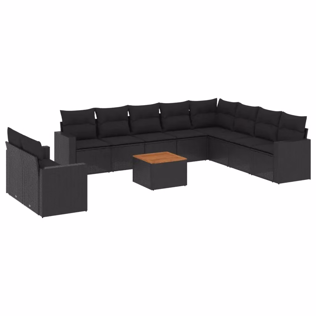 Set di divani da giardino vidaXL 11 pz in polyrattan nero con cuscini e tavolino da esterno a forma di U – 2
