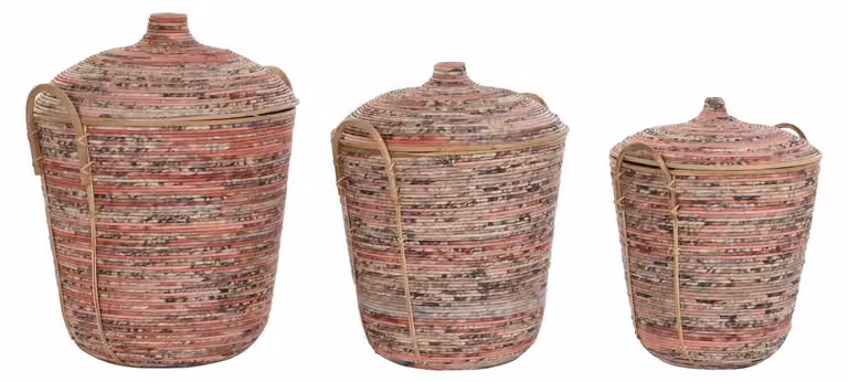 Set di 3 cesti in rattan, dimensioni 51x51x67 cm, colore pesca