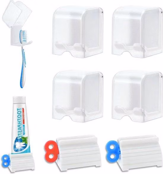 Portaspazzolini da denti, montaggio a parete, da armadio, autoadesivo, portaspazzolini da denti, contenitore, cabina doccia, salviette per dentifricio - bianco trasparente