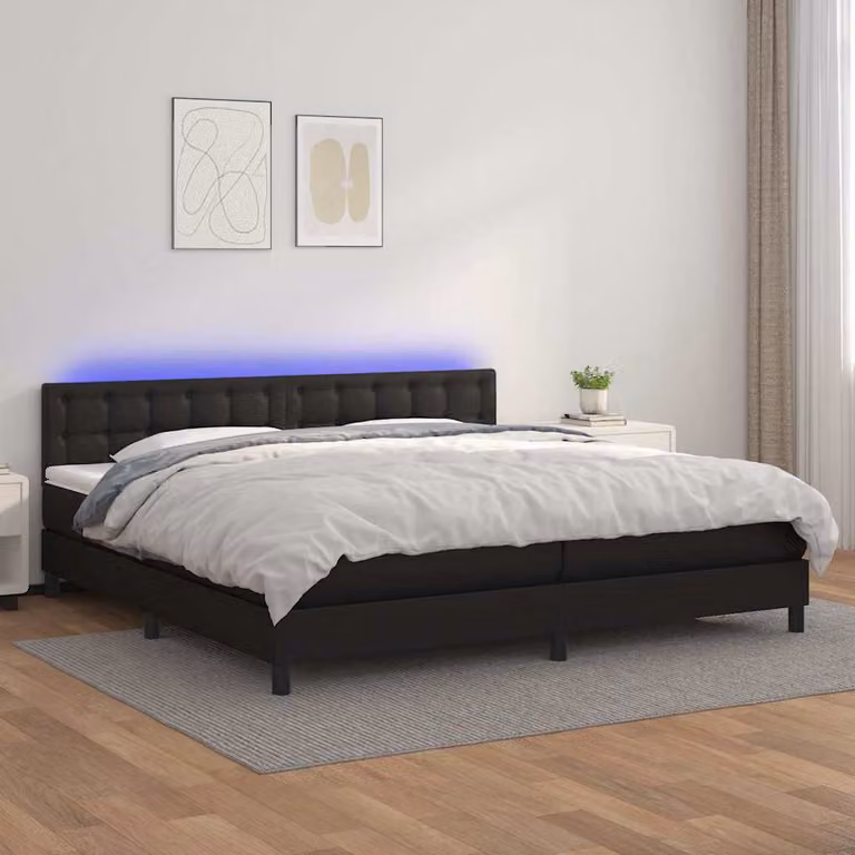 vidaXL Giroletto a Molle con Materasso e LED Nero in Similpelle L/P: 200 x 200 cm