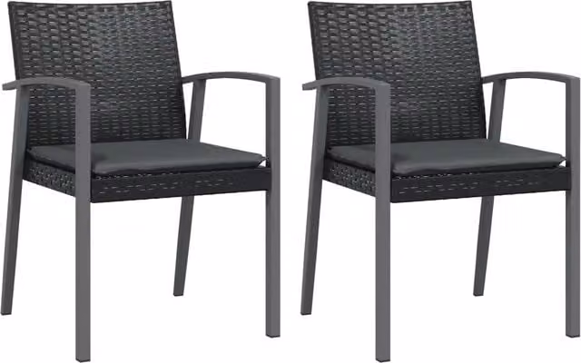 Sedie da Giardino con Cuscini 2 pz | Sedie da Esterno Nere 56,5x57x83 cm Polyrattan