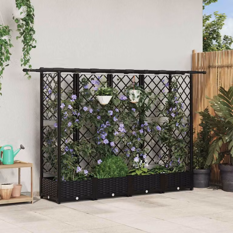 Letto rialzato con griglia e tetto vidaXL, colore nero, L: 202,5 cm, P: 40 cm, H: 121 cm