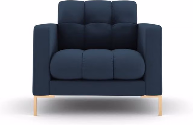 Poltrona Bali Cosmopolitan Design in tessuto strutturato blu con braccioli e struttura in metallo