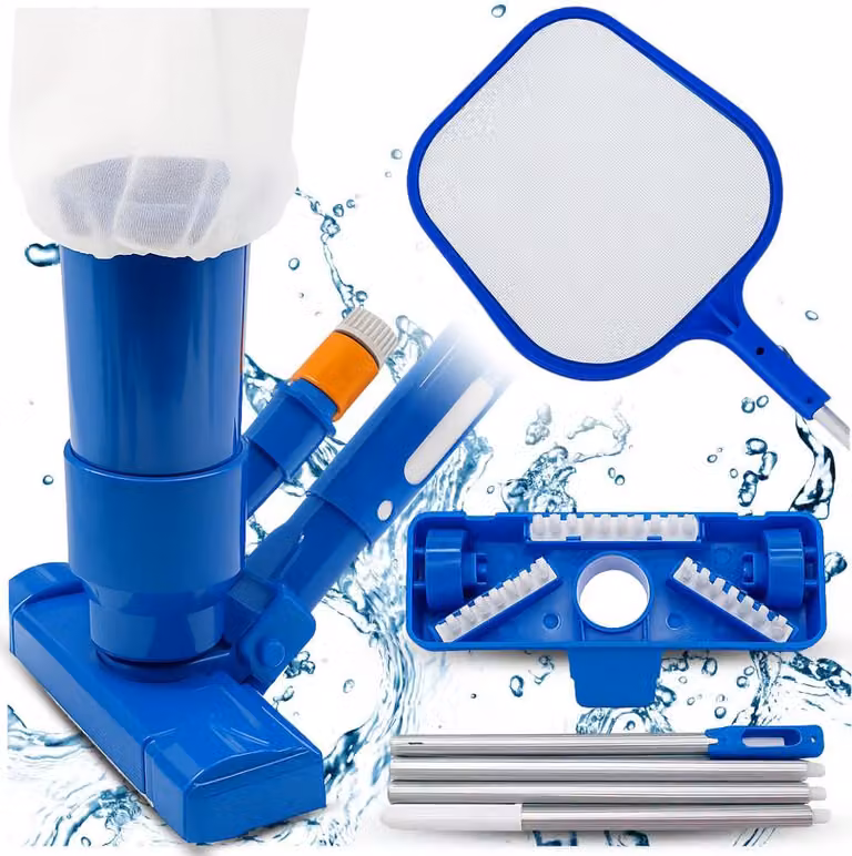 Aspiratore per piscina, set per la pulizia del fondo della piscina, rete di atterraggio, asta, sistema di lavaggio manuale